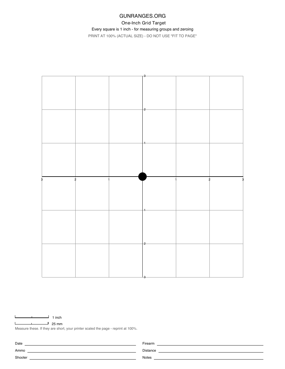 Printable one-inch grid sight-in target for measuring groups and zeroing a scope